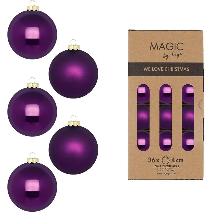 Glas Christbaumkugeln Set Ø 4cm, 36 Stück/Box, Lila Symphony - Magic by Inge-Glas