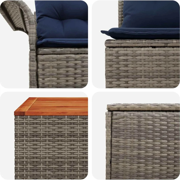vidaXL Sofa Set 8 stk. Grau und Marineblau Polyrattan und Stahl 3448011 – Bild 8