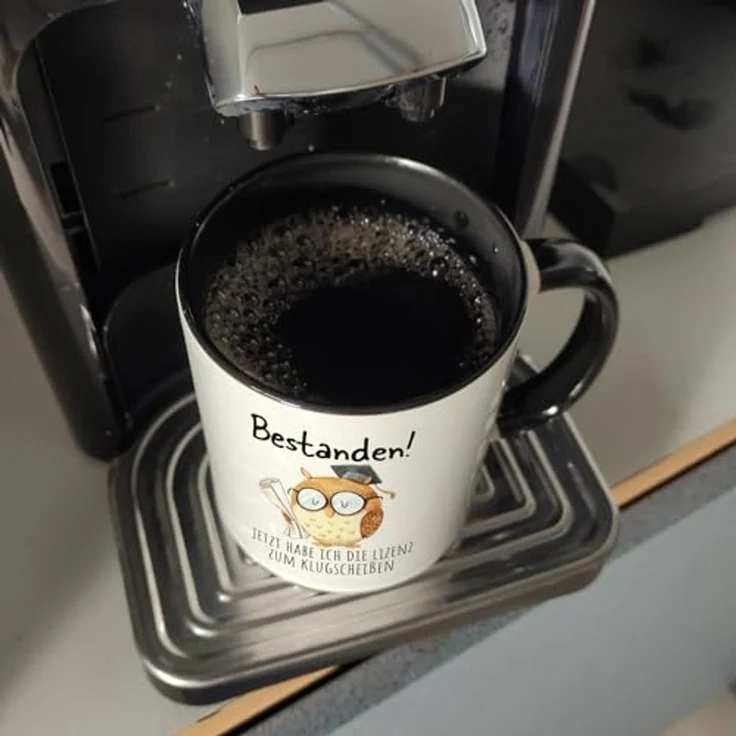 speecheese Tasse Bestandene Prüfung Eule Kaffeebecher in schwarz mit Spruch Lizenz zum – Bild 7