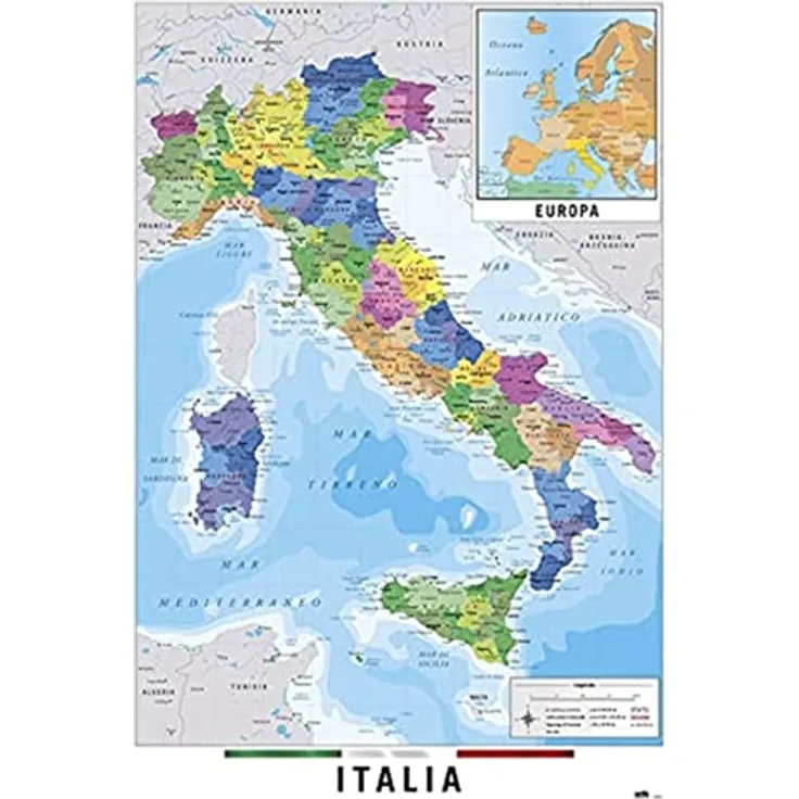 Grupo Erik Italienkarte Poster, 61 x 91.5 cm, gedruckt auf 150 g Kunstdruckpapier, 100% offizielles Design