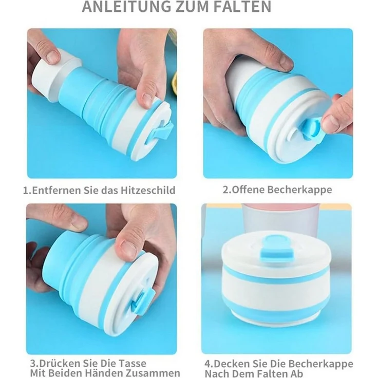 König Design Thermobecher Faltbecher 350ml, Silikon, Zusammenklappbar, BPA-frei, Reisebecher für Kaffee – Bild 3