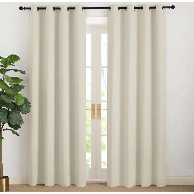 NICETOWN Gardinen Beige Blickdicht Thermogardine Kälteschutz Modern Ösenschal 2er Set Hellbeige H220 x B140 cm,Abdunkelnde Vorhänge mit Ösen für Wohnzimmer/Schlafzimmer