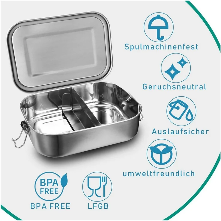 Clanmacy Lunchbox Edelstahl Brotdose mit Fächern Auslaufsichere Lunchbox BPA frei, Edelstahl, (Packung, 1400ml, 1200ml, 800ml), Edelstahl, BPA-frei, plastikfrei, Auslaufsicher – Bild 4