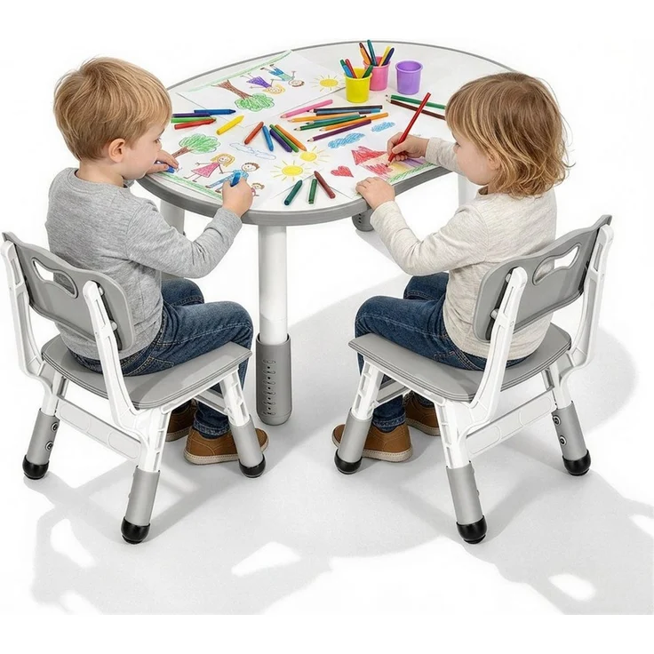 BlingBin Kindersitzgruppe Kindertisch mit 2 Stühlen, Kinderzimmer Tisch & Stühle Set Sitzgruppe, (Kindertisch mit 2 Stühlen, 3-tlg, 3tlg), Höhenverstellbar, Multifunktionaler Kindermöbel für Essen Spielen – Bild 1