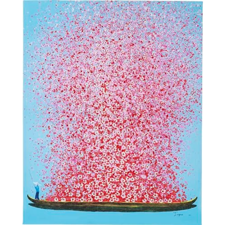Kare Design Bild Touched Flower Boat Blau/Pink, Gemälde, Pastellfarben, Asia-Stil, buntes Wandbild, Canvas-Leinwand, Massivholz Rahmen, handgemalte Details mit Acrylfarbe, Abstrakt, 100 x 80 x 4 cm – Bild 2