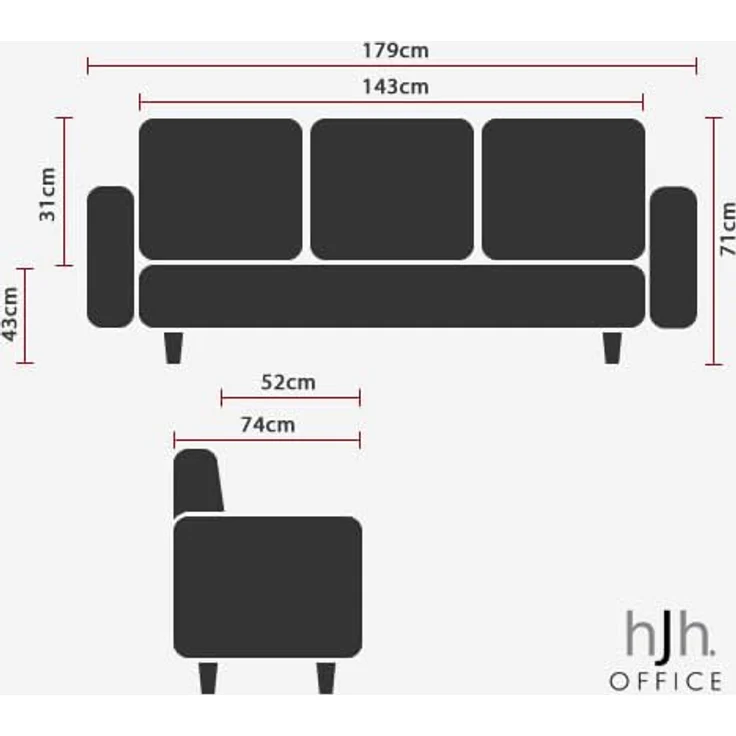 MID.YOU 3-Sitzer-Sofa in Schwarz, Textilbezug mit Lederlook, 179x71x74 cm, Rücken echt, für Wohnzimmer – Bild 3