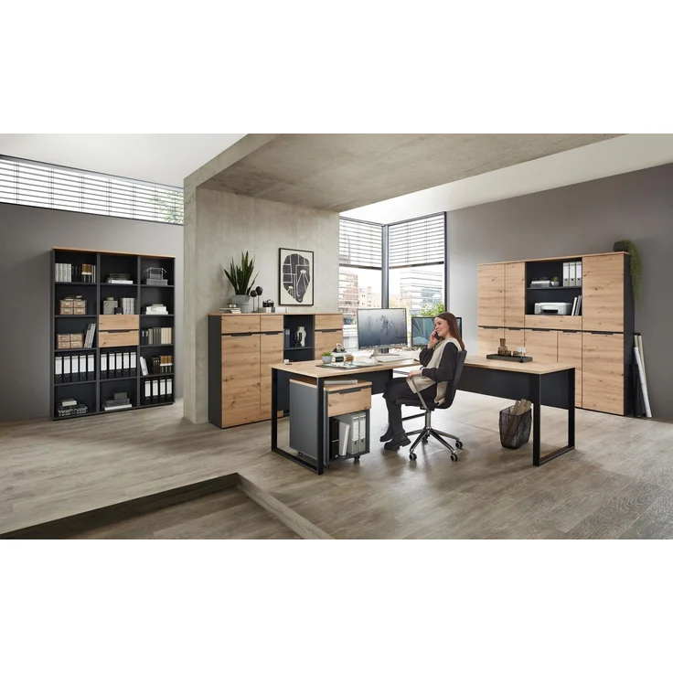 Komplettbüro MEMPHIS II 11-teilig Front Artisan Eiche Korpus Graphit – Bild 2