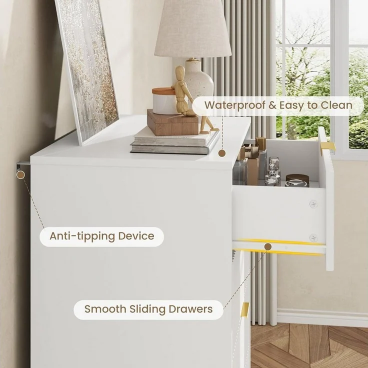 GarveeMore Kommode mit 4/ 5 / 6 Schubladen Sideboard Komodenschrank Schubladenschrank – Bild 3