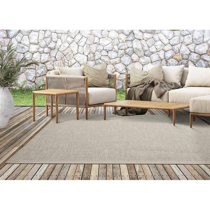 the carpet Calgary - robuster Teppich, Flachgewebe, modernes Design, ideal für Küche und Esszimmer, Vintage-Optik, Boho-Style, besonders flach, auch für den Außenbereich, Beige-Grau, 67x180 cm – Bild 5