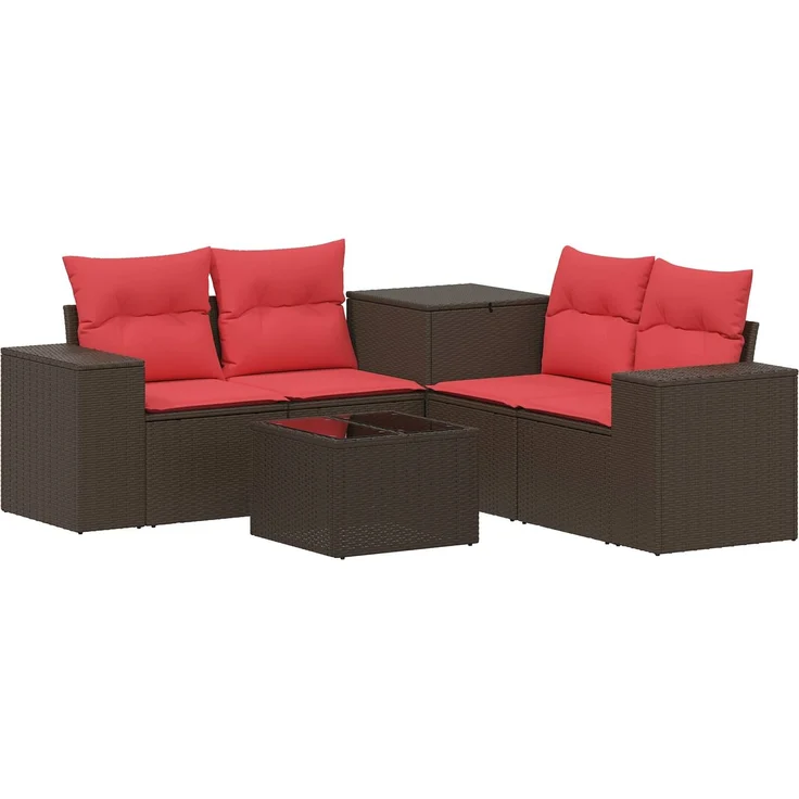 vidaXL Sofa Set 6 stk. Braun und Rot Polyrattan und Stahl 3447565 – Bild 2