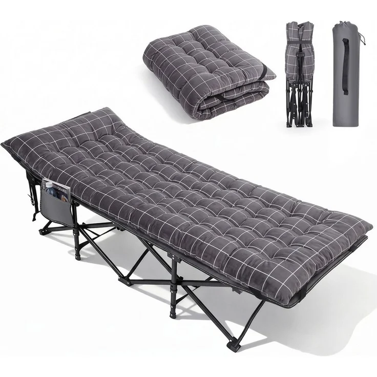 Sekey Feldbett 190cm x 71cm Campingbett Klappbar mit Matratze Gästebett Klappbett Tragbares Campingliege bis 200kg, Kariert, für Outdoor, Indoor, Reisen – Bild 1
