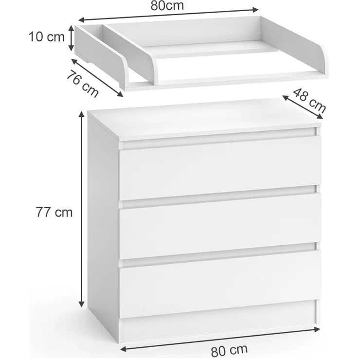 Wickelkommode Emma Weiß 80 x 87 cm mit 3 Schubladen Vicco – Bild 3