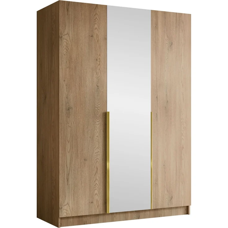 Drehtürenschrank Cikzori II, Kleiderschrank mit 3 Türen, Frontspiegel (Farbe: Eiche Cremona / Eiche Cremona + Gold) – Bild 1