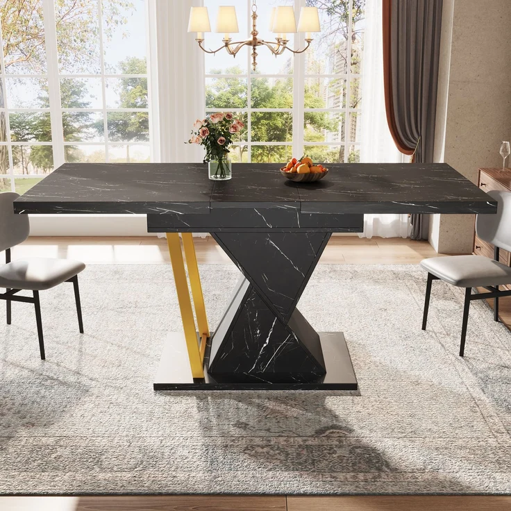 Ausziehbarer Esstisch - Holztisch in schwarz, 110(140) x 80 x 76 cm - Für Küche & Esszimmer - 6 Personen Tisch mit ausziehbarer Platt – Bild 2