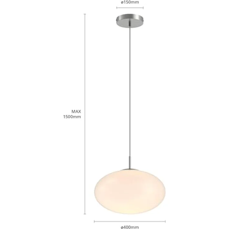 Lindby Hängeleuchte Sonika, Ø 40 cm, nickelfarben, ovaler Glasschirm, E27, opal-mattiert, moderne Grundbeleuchtung – Bild 7