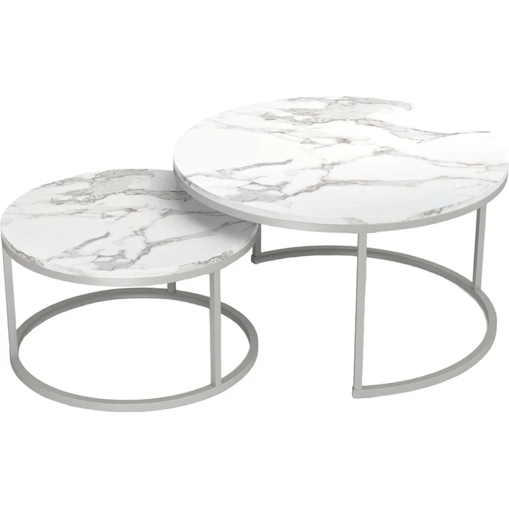 Runder Couchtisch Marmor Optik Weiß Silber 80x80cm & 60x60cm – Bild 1