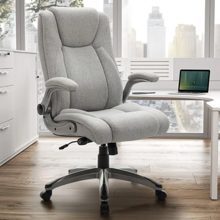MALOL Ergonomischer Bürostuhl, Schreibtischstuhl aus Kunstleder mit elegantem Design, aufblasbarer Lendenstütze, Federkern-Sitzkissen, klappbaren Armlehnen, für Büro & Homeoffice, Grau – Bild 1