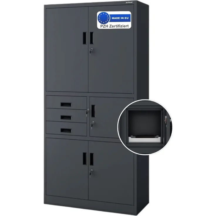 Aktenschrank abschließbar GEDO - mit Tresor & Schubladen| Büroschrank aus Stahl Metallschrank Werkstatt Mehrzweckschrank Werkzeugschrank, 185x90x40cm Anthrazit