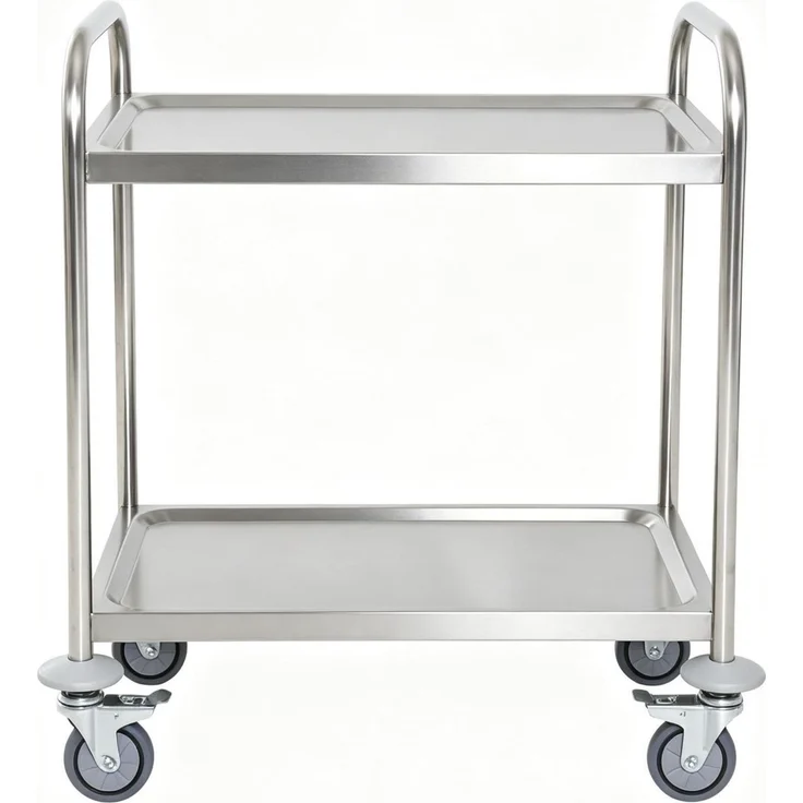 Küchenwagen 80x45x82 cm aus Edelstahl mit 2 Ablagen und 4 Rollen – Bild 3