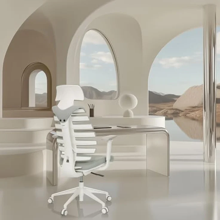 MID.YOU Drehstuhl Hellgrau, Textil, ergonomische Rückenlehne, mit Armlehnen, Höhenverstellbar 67x116 - 133x65 cm, ideal für Arbeitszimmer – Bild 2