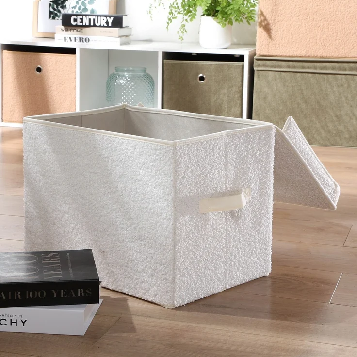 Calicosy Hohe Aufbewahrungsbox mit Deckel aus Bouclé-Stoff in Ecru - H30 cm - Ecru – Bild 4