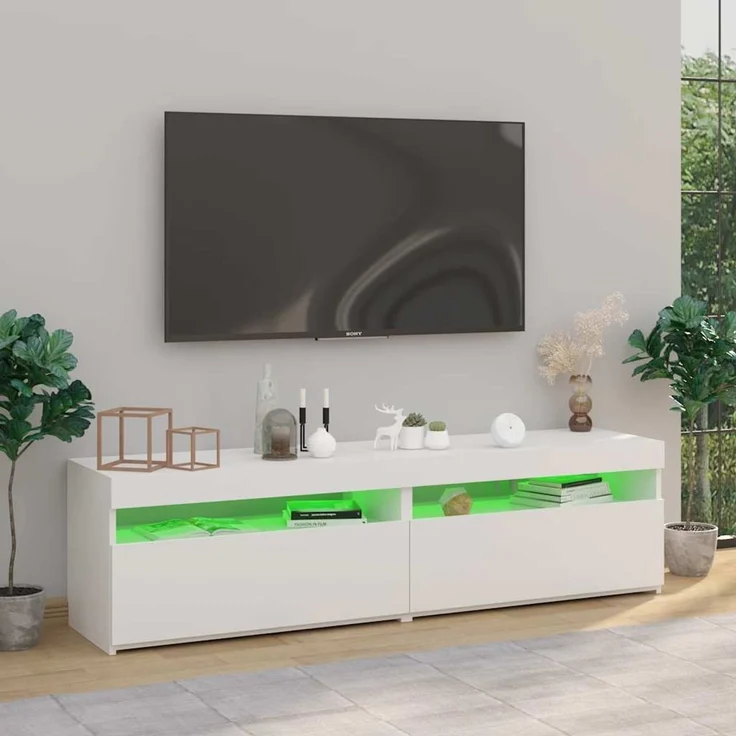 2 pcs TV-Schrank, Lowboard mit LED-Leuchten Weiß 75x35x40 cm – Bild 3