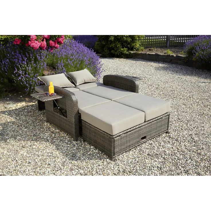 greemotion Rattan-Lounge Bahia Rondo, Sofa & Bett aus Polyrattan, indoor & outdoor, 2er Garten-Sofa, Daybed, braun-beige, ca. 121 x 99 x 143 cm – Bild 4