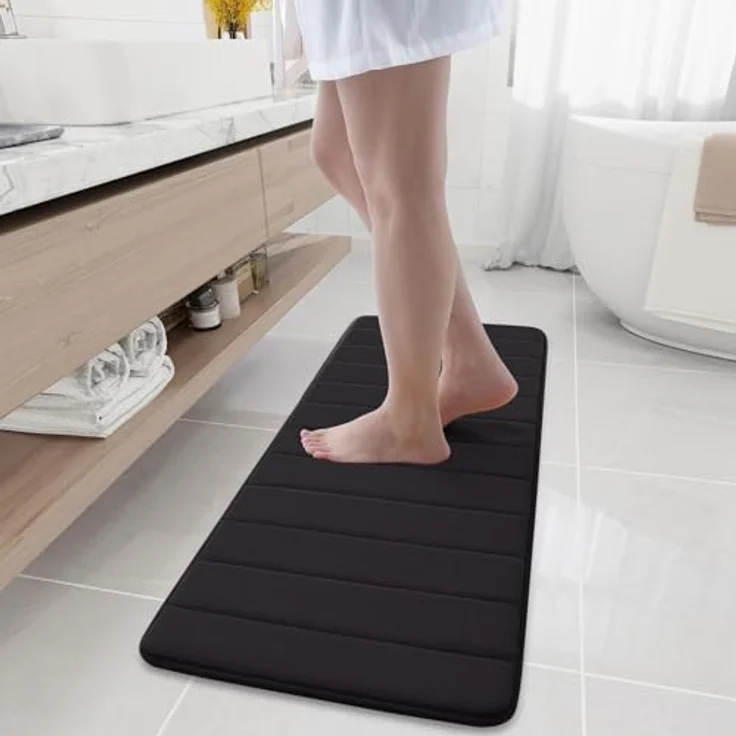 Homaxy Memory Foam Badezimmer Badteppich Saugfähige Rutschfester Badvorleger Waschbar Badematte - 43x120 cm, Schwarz – Bild 2