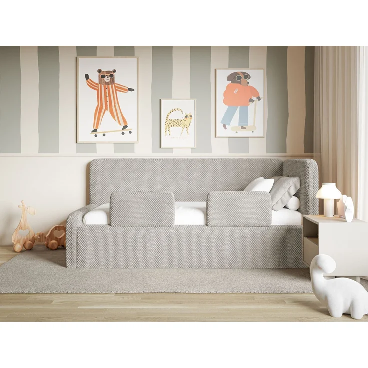 Selsey 'Fanko' Kinderbett 90x200 cm mit Rausfallschutz, Matratze, Kopfteil rechts, Plüsch, Greige – Bild 2