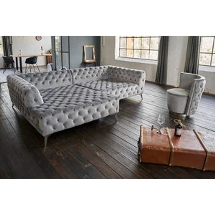 KAWOLA Ecksofa NARLA, Couch Chesterfield L-Form rechts oder links Velvet 279x190 cm – Bild 4