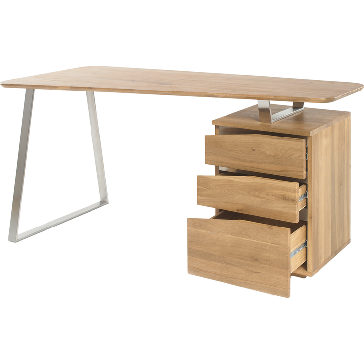 Wohn Schick TORI Schreibtisch 67x150,Tischplatte: Asteiche massiv geölt,Gestell: Edelstahloptik - H 75 cm x T 67 cm x B 150 cm – Bild 3