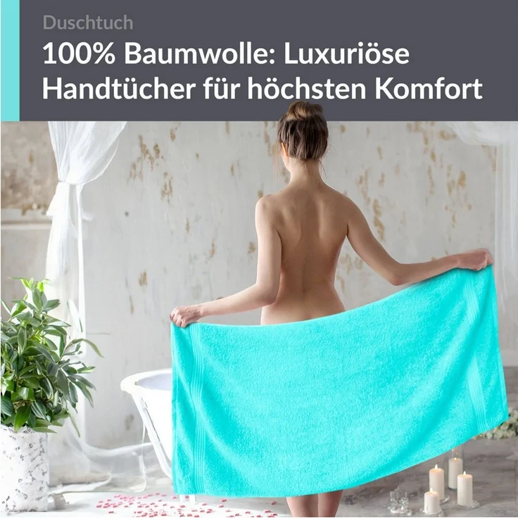Lashuma Duschtuch - Badetuch Linz, Frottee (1-St), Einfarbiges Badehandtuch Türkis 70x140 cm – Bild 2