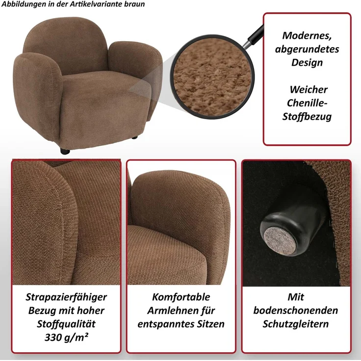 Sessel HWC-P33, Lounge-/Relax-/Cocktailsessel Polstersessel, Stoff/Textil Chenille (330 g/m²) ~ creme – Bild 2