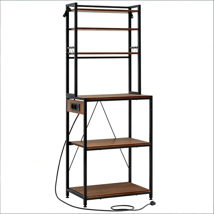 Coffee Bar Station,Küchenregal mit Steckdosen,Küchenkomode,Mini Küche Arbeitsstation,Display-Regal--Rustikales Braun--40x60x167cm--YOUDENOVA – Bild 7