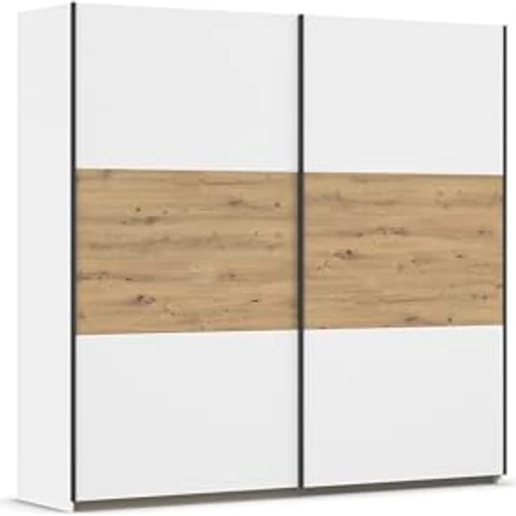 Rauch Möbel Neo, Schwebetürenschrank, Kleiderschrank, Kleiderschränke, Garderobe, Schrank mit Stauraum, 2-türig, Farbe Weiß/Eiche Artisan, 218 x 210 x 59 cm – Bild 2