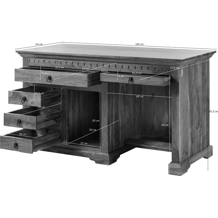 Schreibtisch Akazie 140x64x80 nougat lackiert OXFORD #511 – Bild 4