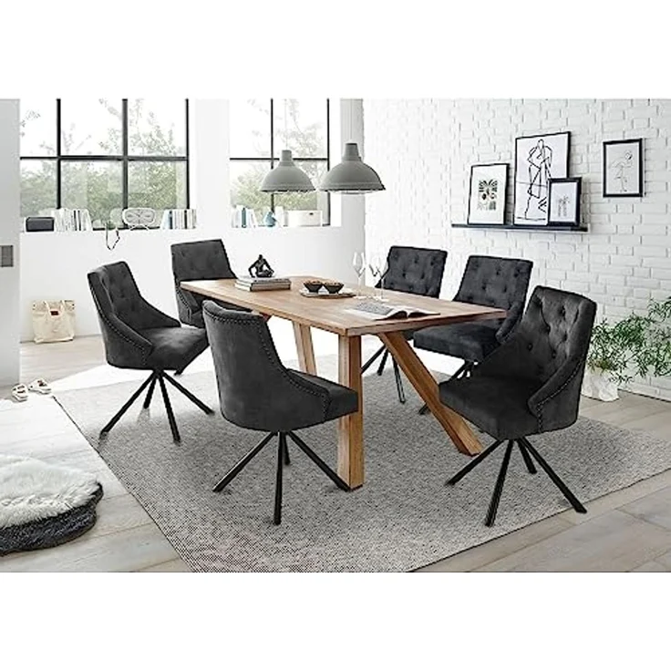 Johanna Esszimmerstühle 2er Set mit schwarzem Metallgestell, Aubergine - Bequeme Samt Stühle für Esszimmer & Wohnzimmer - 54 x 91 x 62 cm (B/H/T) – Bild 4