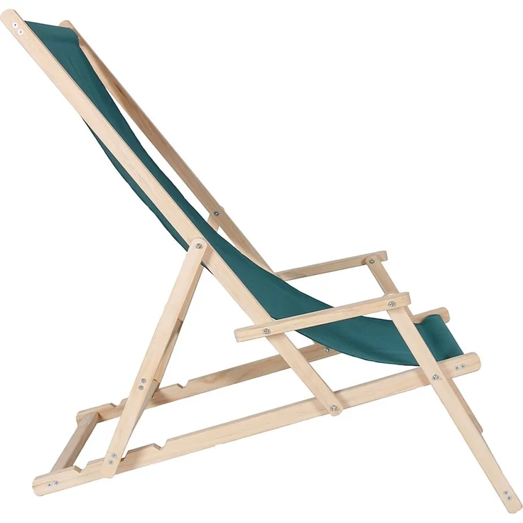 Sonnenliege Armlehne Grün Strand Campingstuhl Holz klappbar Faltsitz Balkon – Bild 3