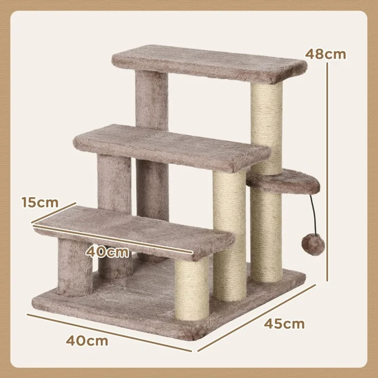 JARDJ Kratzbaum, Haustiertreppe, 3 Stufen, Spielball, bis 5 kg, 45x40x48cm, Braun – Bild 3