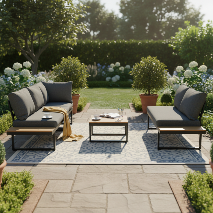 Merax Gartenlounge-Set, 5-Sitzer Gartenmöbel mit 5-Winkel-verstellbare Lehne, Grau+Schwarz – Bild 3