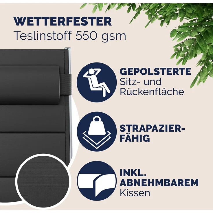 Casaria® Gartenstühle 2er Set Klappbar Gepolstert Alu 8- Fach Verstellbar 120 kg Belastbarkeit Wetterfest Outdoor Balkon Camping Hochlehner Klappstuhl – Bild 7