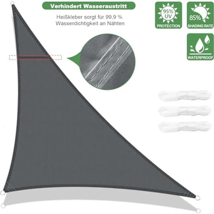 AXT SHADE Sonnensegel Wasserdicht Dreieck Rechtwinklig 4 x 4 x 5,65 m Wetterschutz Sonnenschutz PES Polyester mit UV Schutz für Terrasse Balkon Garten-Grau Anthrazit(Wir Machen Sondergrößen) – Bild 3