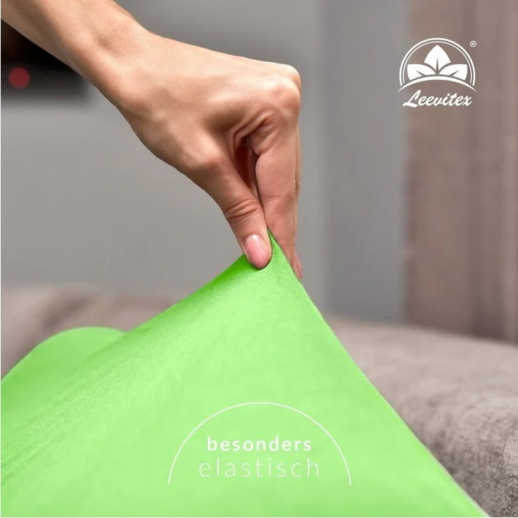 leevitex® Spannbettlaken, Premium 170g/m², Gummizug: rundum, schwer und dick, 100% Jersey-Baumwolle, Apfelgrün / Hellgrün, 90 x 200 - 100 x 220 cm – Bild 3