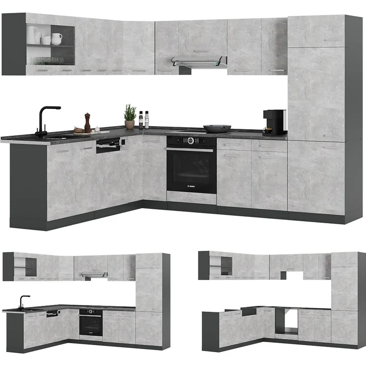 Eckküche R-Line Beton/Anthrazit 287 x 46 cm ohne Arbeitsplatte Vicco – Bild 6