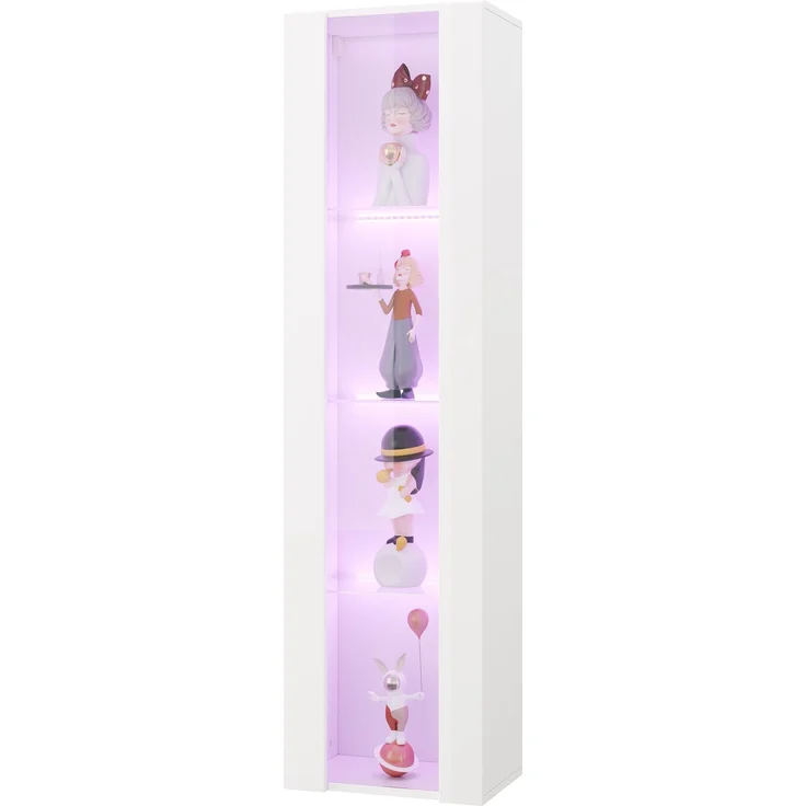 40 x 29 x 170 cm, multifunktionale Vitrine, Glasböden, LED-Farbwechselbeleuchtung, APP-Steuerung, Acrylplatte, wandmontierbar, minimalistisches Design, weiß.--Weiß--40x29x170cm--YOUDENOVA – Bild 9