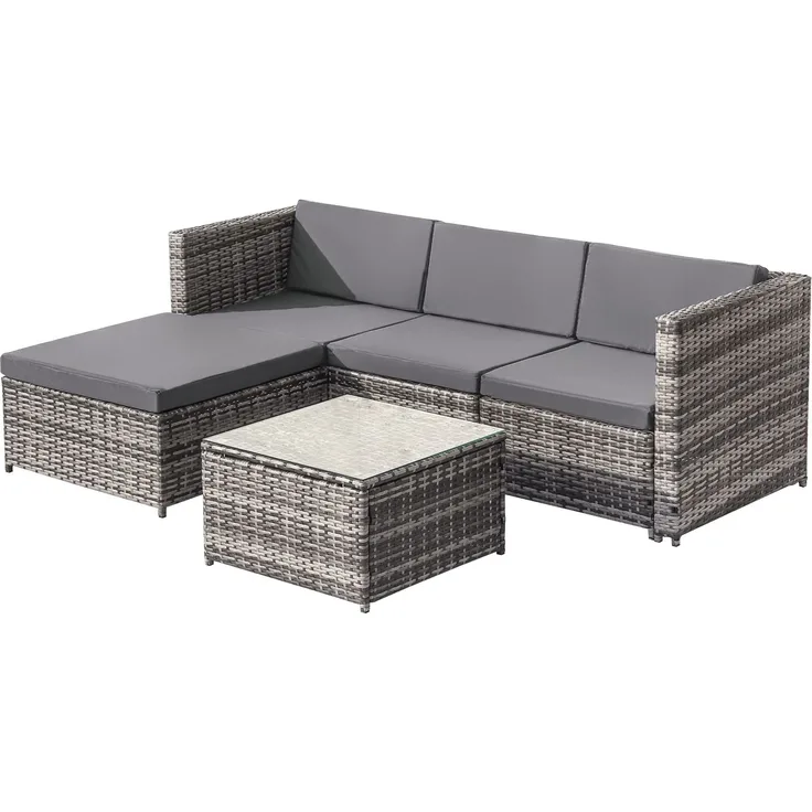 Merax Lounge-Sofagarnitur mit Sitz- und Rückenkissen, Polyrattan, 67 x 196 x 136 cm, Grau