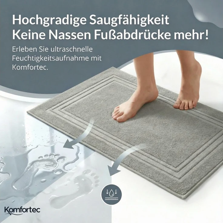 Komfortec Badematte Badvorleger aus 100% Baumwolle, Waschbar Duschmatte, Frottee, Rechteckig, 600 g/m², 2er Set, Saugfähig & Schnelltrocknend – Bild 3