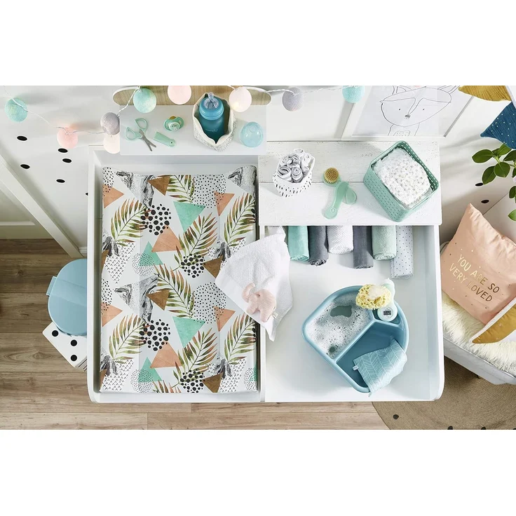 Rotho Babydesign Stillkissen-Set Mini, 180x33 cm, Inkl. Keilwickelauflage, 70x50 cm, ab 0 Monate, Modern Paradise – Bild 5