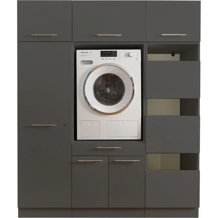 Laundreezy Waschmaschinenschrank und Mehrzweckschrank, Weiß-Waschmaschinen-Überbauschrank TÜV-Zertifiziert mit viel Stauraum, Holzwerkstoff, Anthrazit, Kombi 10 – Bild 1