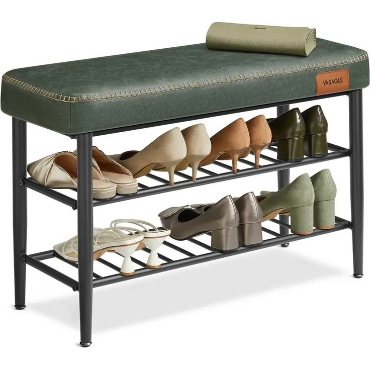 Vasagle EKHO Kollektion - Schuhregal, Sitzbank, Sitztruhe, Kunstleder, Mid-Century-Stil, 30 x 80 x 50 cm, waldgrün